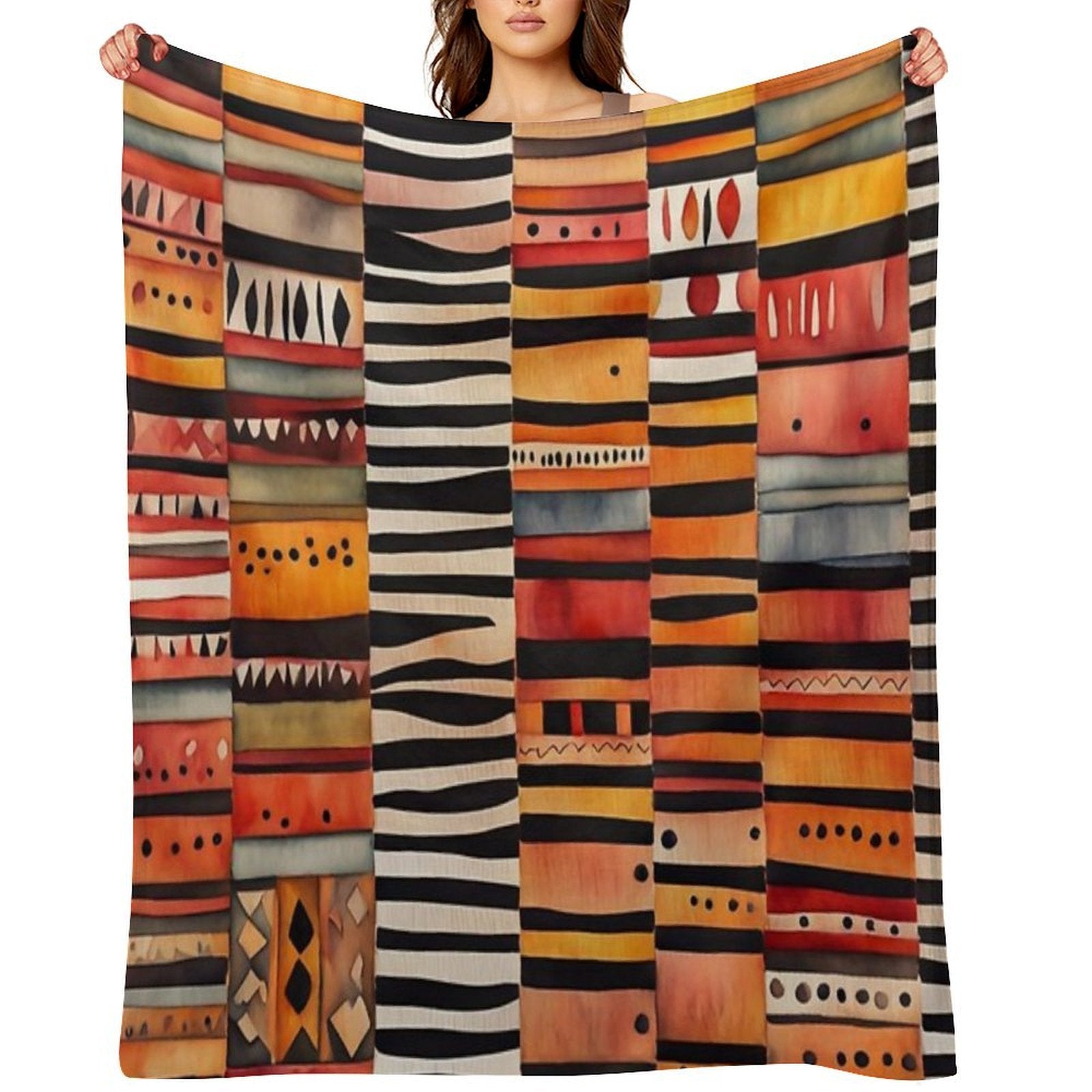 Etchnic Scandinavian Pattern - Watercolor Painting - Abstract Tribal Ethnic Traditional Pattern - Black Stripes - Terracotta & E Comfort Throw Blanket