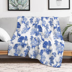 Elegant Vintage Blue Toile Deer in Woodland Travel-friendly Throw Blanket
