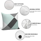 Duck Egg & Grey Patchwork Soft Shrink-Resistant Throw Pillow