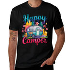 Funny Happy Camper Camping Apparel Trailer RV Kids Women  Summer-ready Fabric T-Shirt