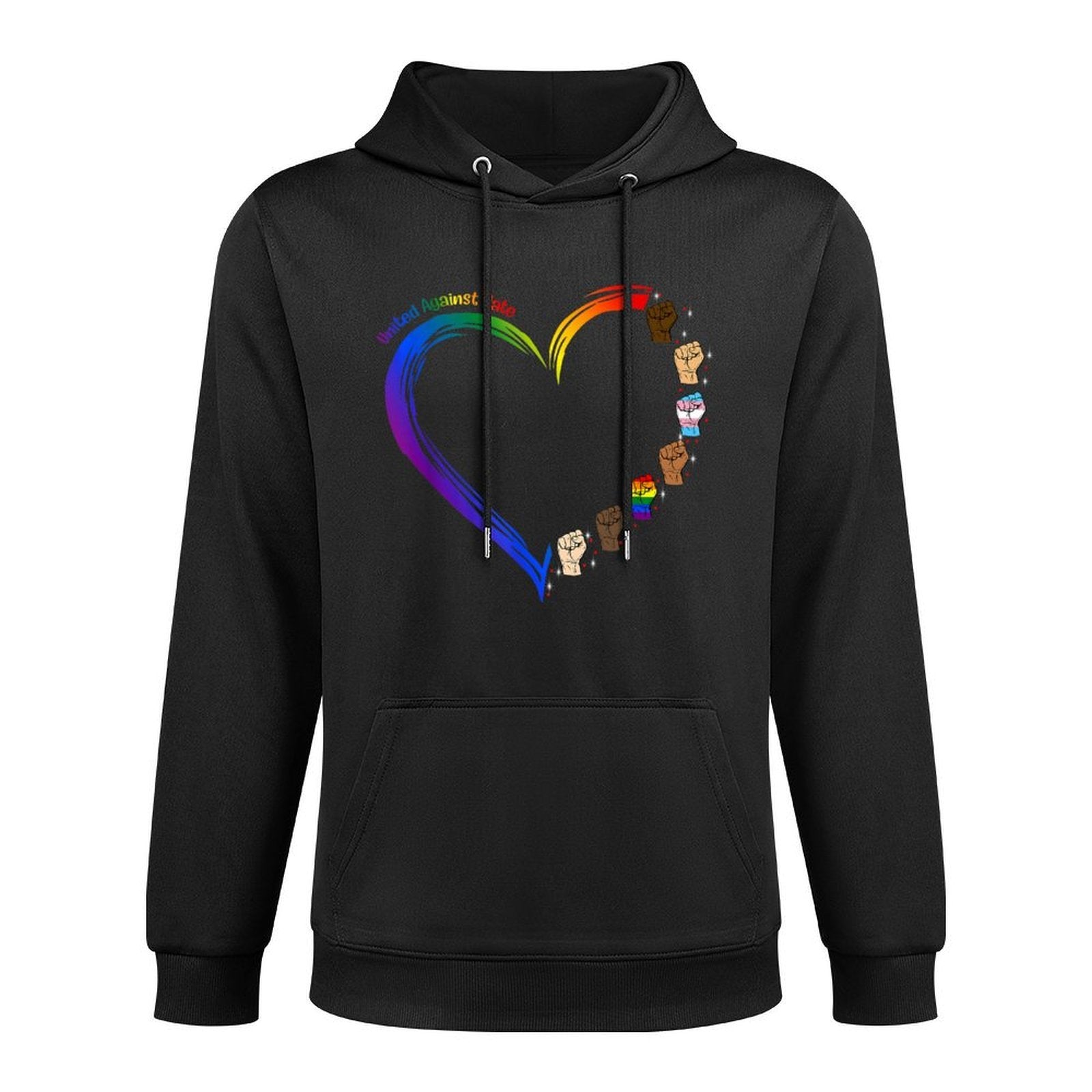 United Against Hate LGBT Pride Black Melanin Heart Rainbow Medium-Weight Fabric Hoodie