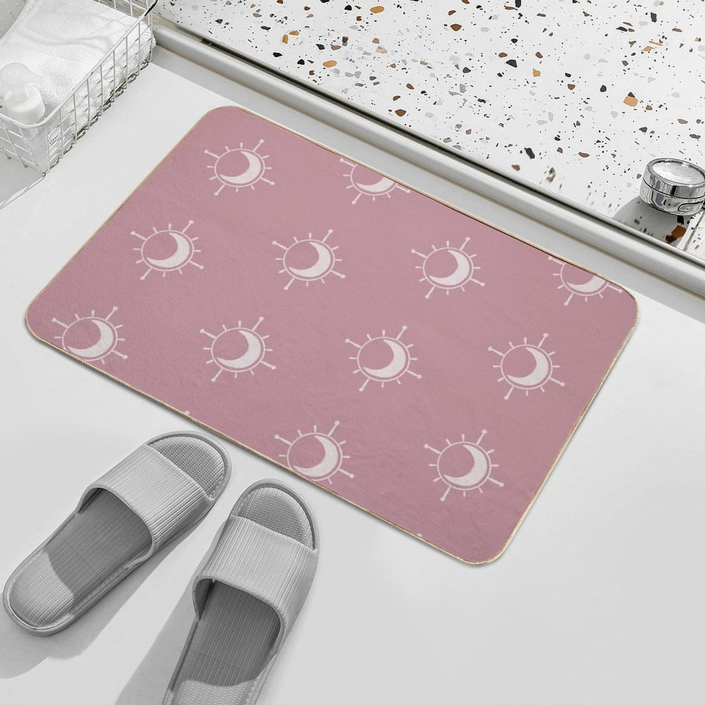 Cosmic Sun And Moon Design Soft Aesthetic In Muted Colors Deep Pink  High-Traffic Bath Mat