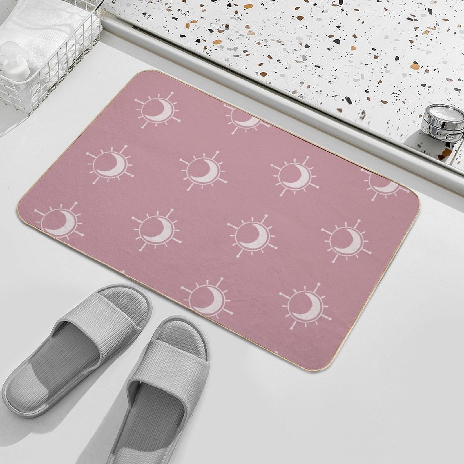 Cosmic Sun And Moon Design Soft Aesthetic In Muted Colors Deep Pink  High-Traffic Bath Mat