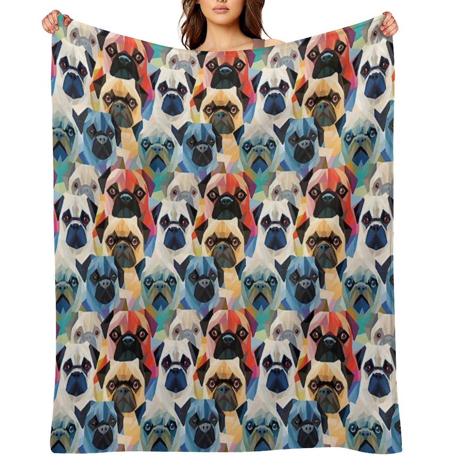 Pug in Geometric Camouflage Pattern Shrink-resistant Throw Blanket