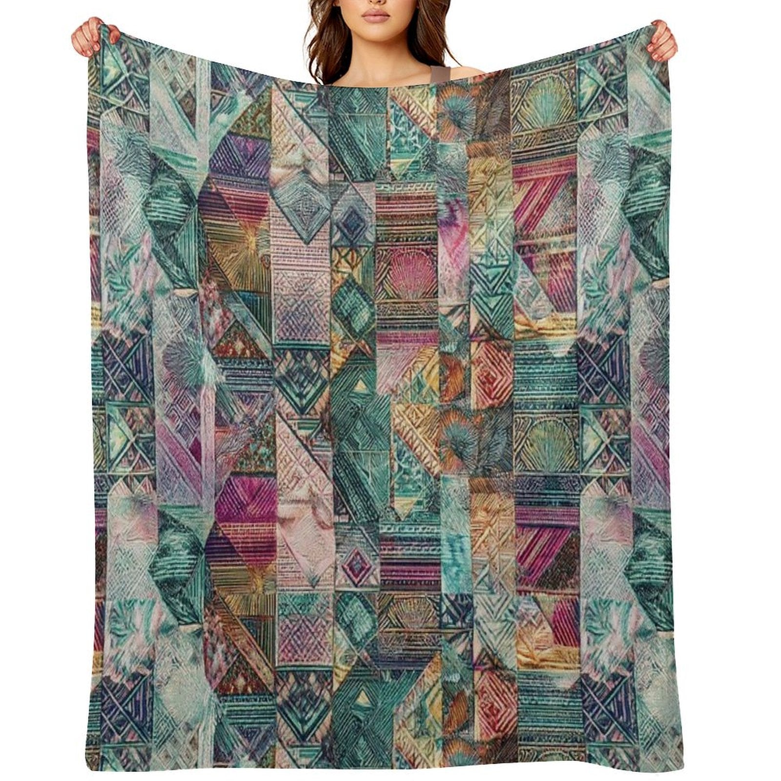 Retro Hippie Patchwork Versatility Throw Blanket