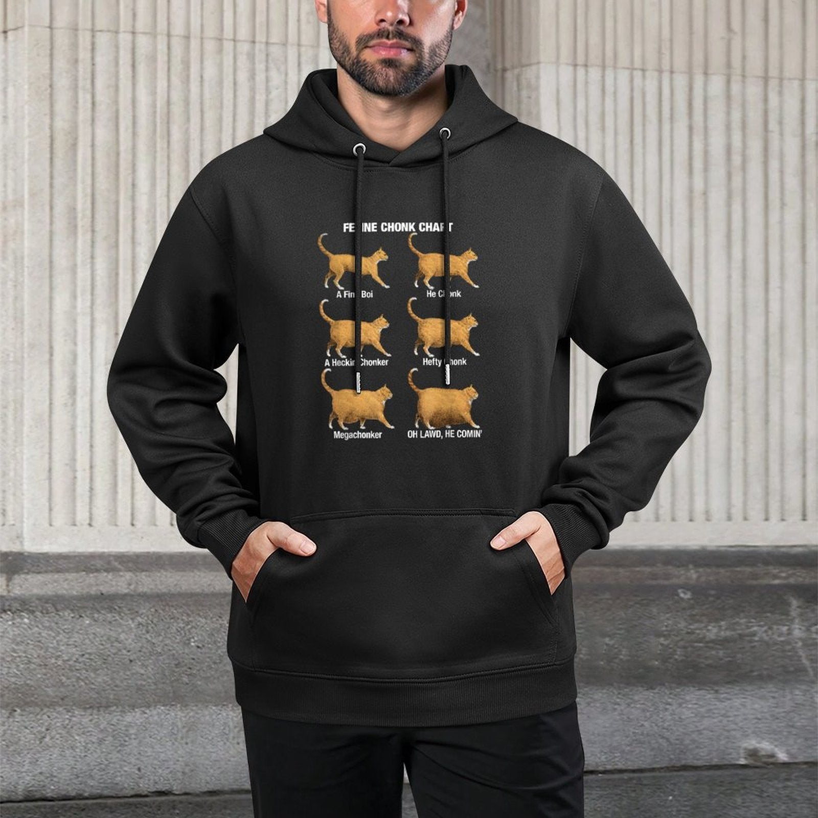 Feline Chonk Cat Chart, Funny Cat Meme, Oh Lawd He Comin Breathable Fabric Hoodie