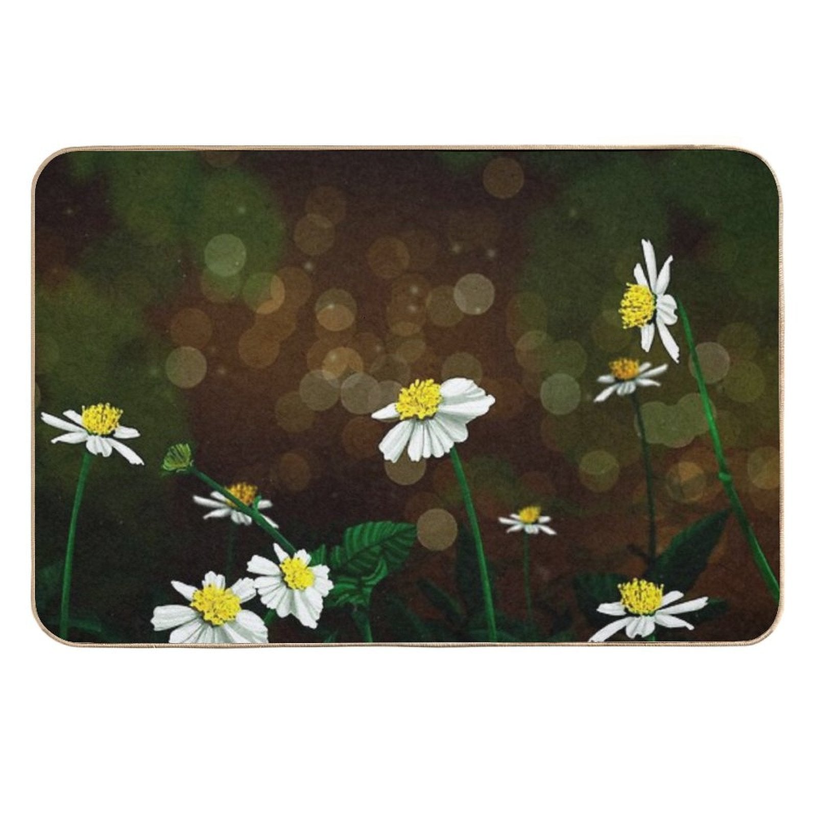 White Flowers  Easy Maintenance Bath Mat
