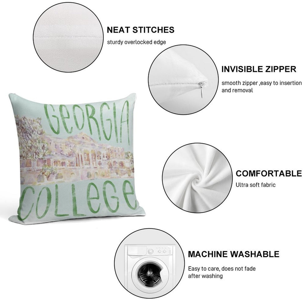 Georgia College Watercolor Sketch Soft Durable Construction Throw Pillow