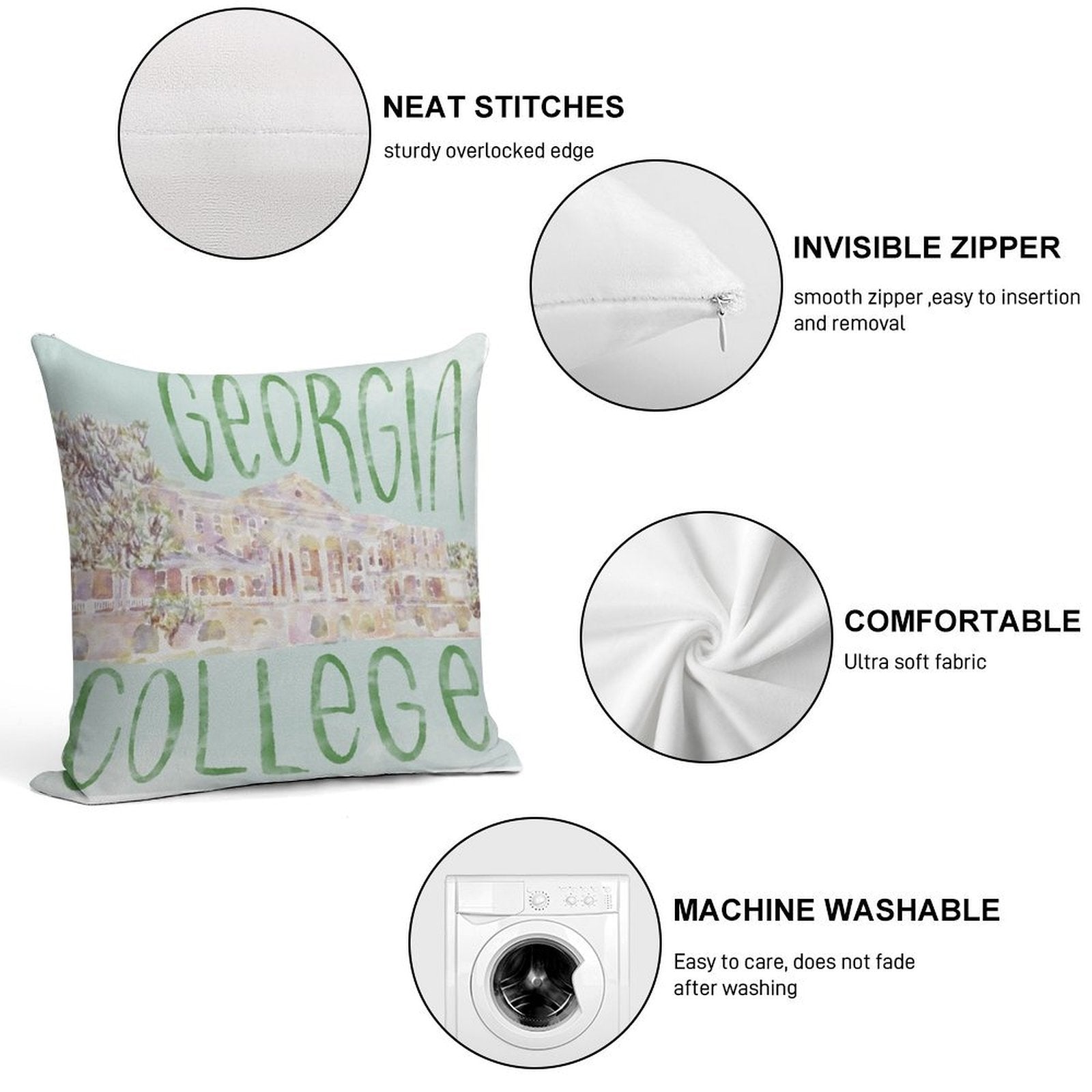 Georgia College Watercolor Sketch Soft Durable Construction Throw Pillow
