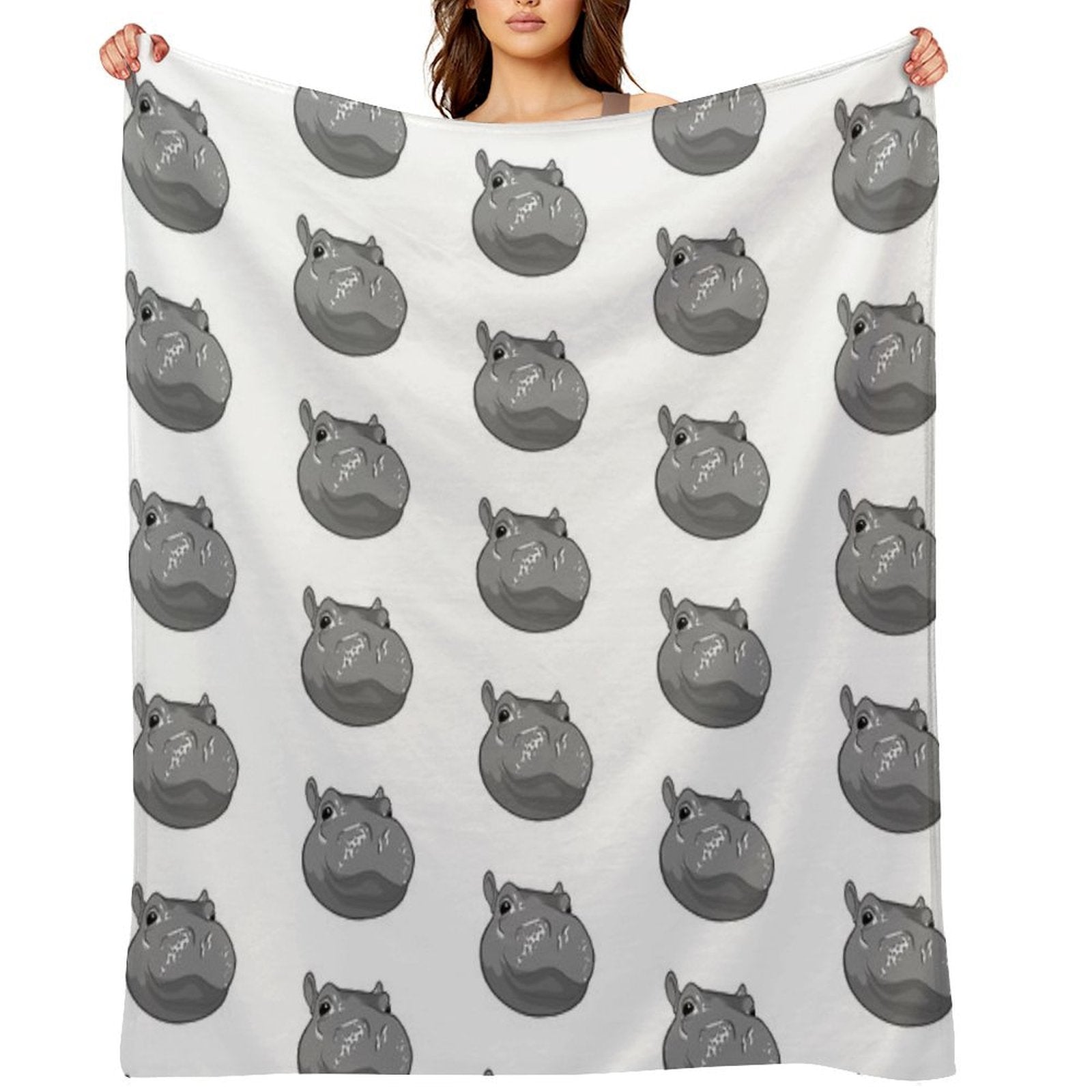 Hippo  Fiona  Cincinnati Zoo (white) Plush Throw Blanket