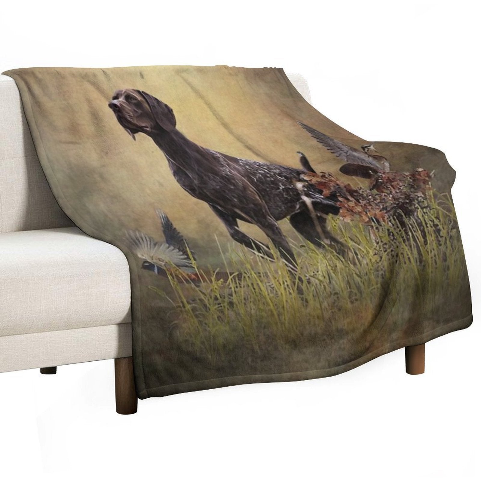 A German Shorthaired Pointer on Point Multi-functional Throw Blanket