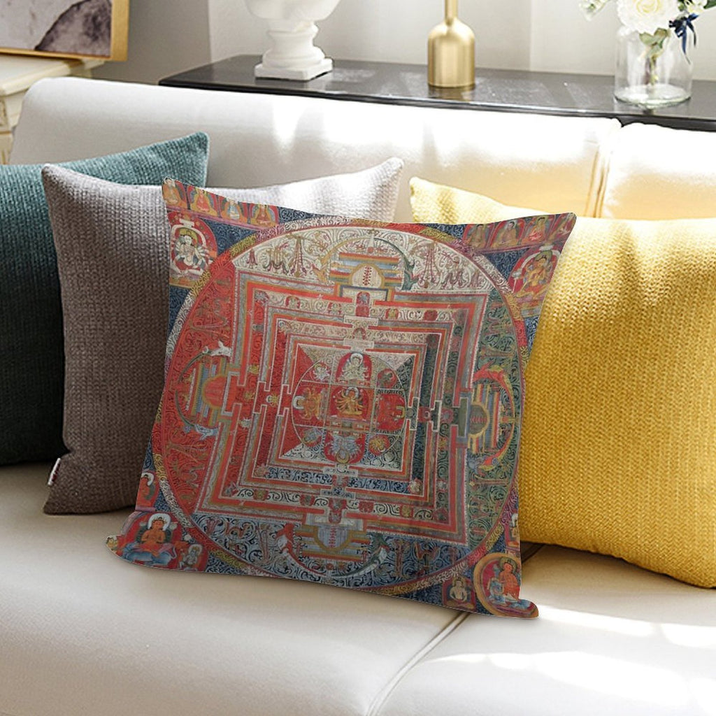 Manjushri Tibetan Buddhist Deity Mandala Thangka Reproduction Soft Skin-Friendly Throw Pillow