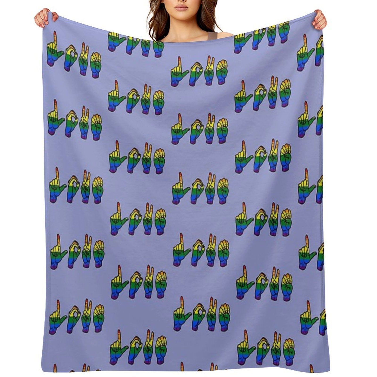Rainbow LOVE ASL Hands Sustainable Throw Blanket