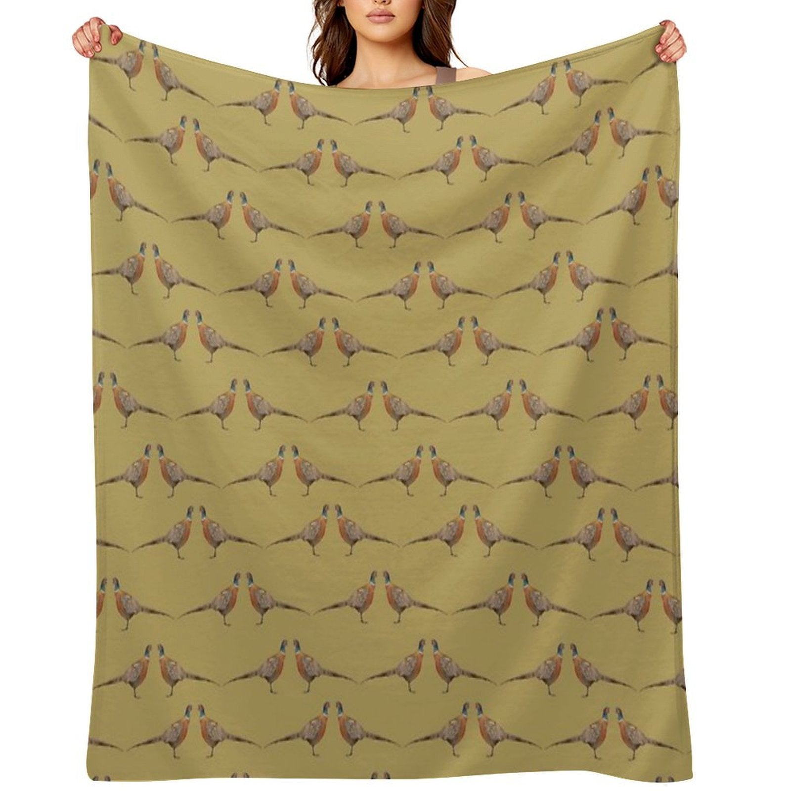 Pheasant Pattern, Mustard Premium Throw Blanket