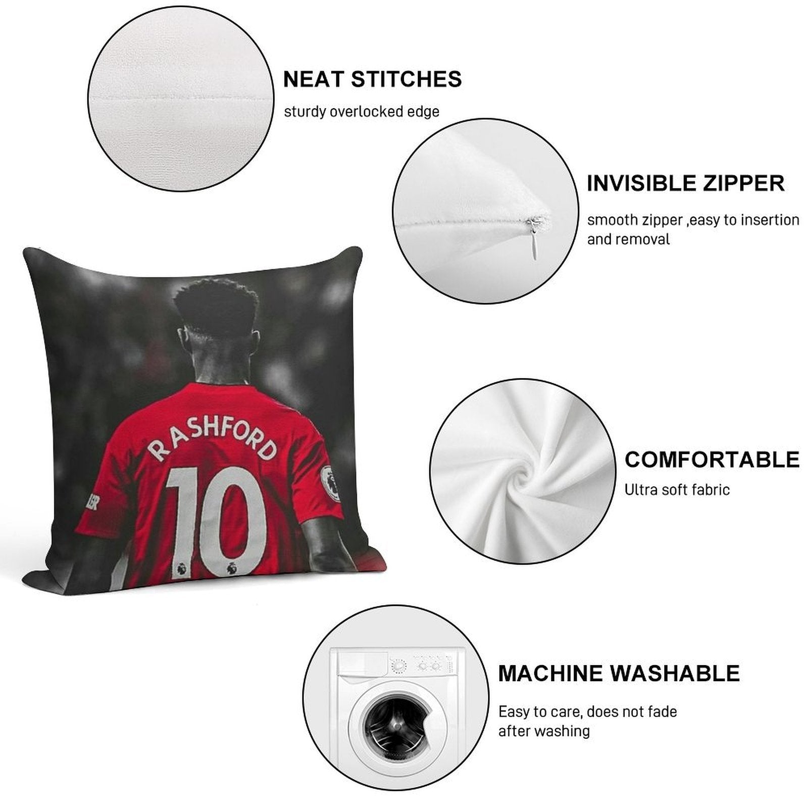 Marcus Rashford Soft Durable Construction Throw Pillow