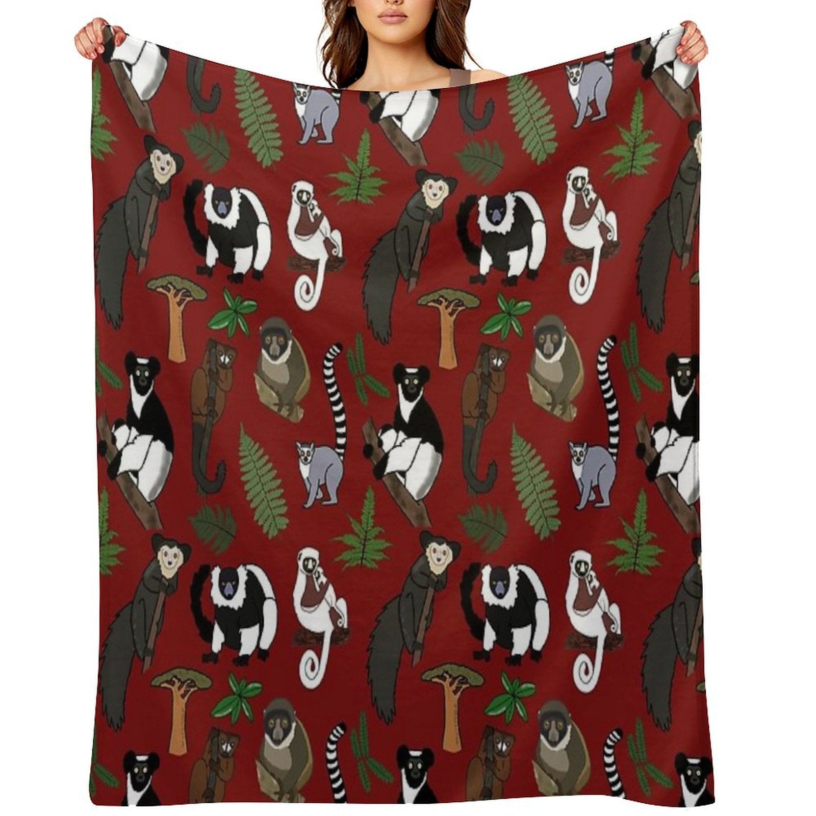 Lemur Pattern Anti-pilling Throw Blanket