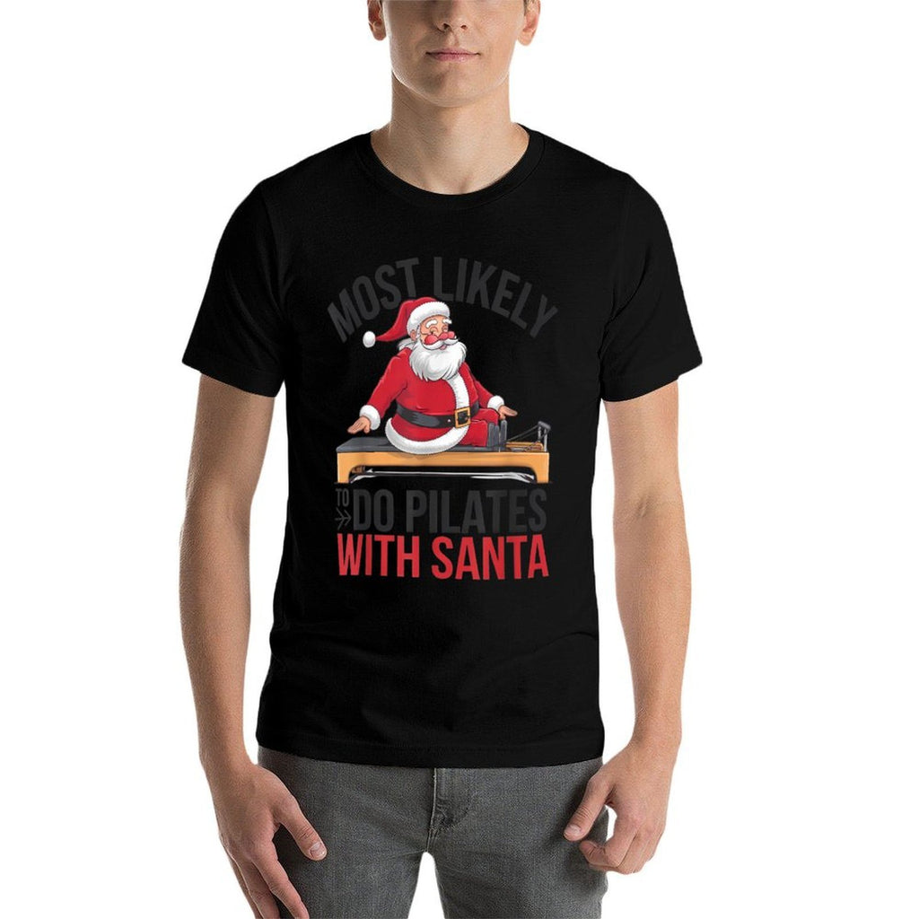 Pilates Most Likely To Do With Santa Funny Merry Christmas  Oversized Silhouette T-Shirt