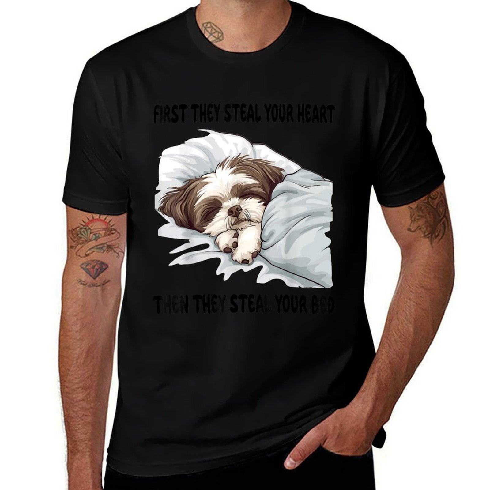 Shih Tzu Sleeping Pajamas Nightgown  Polyester Blend T-Shirt