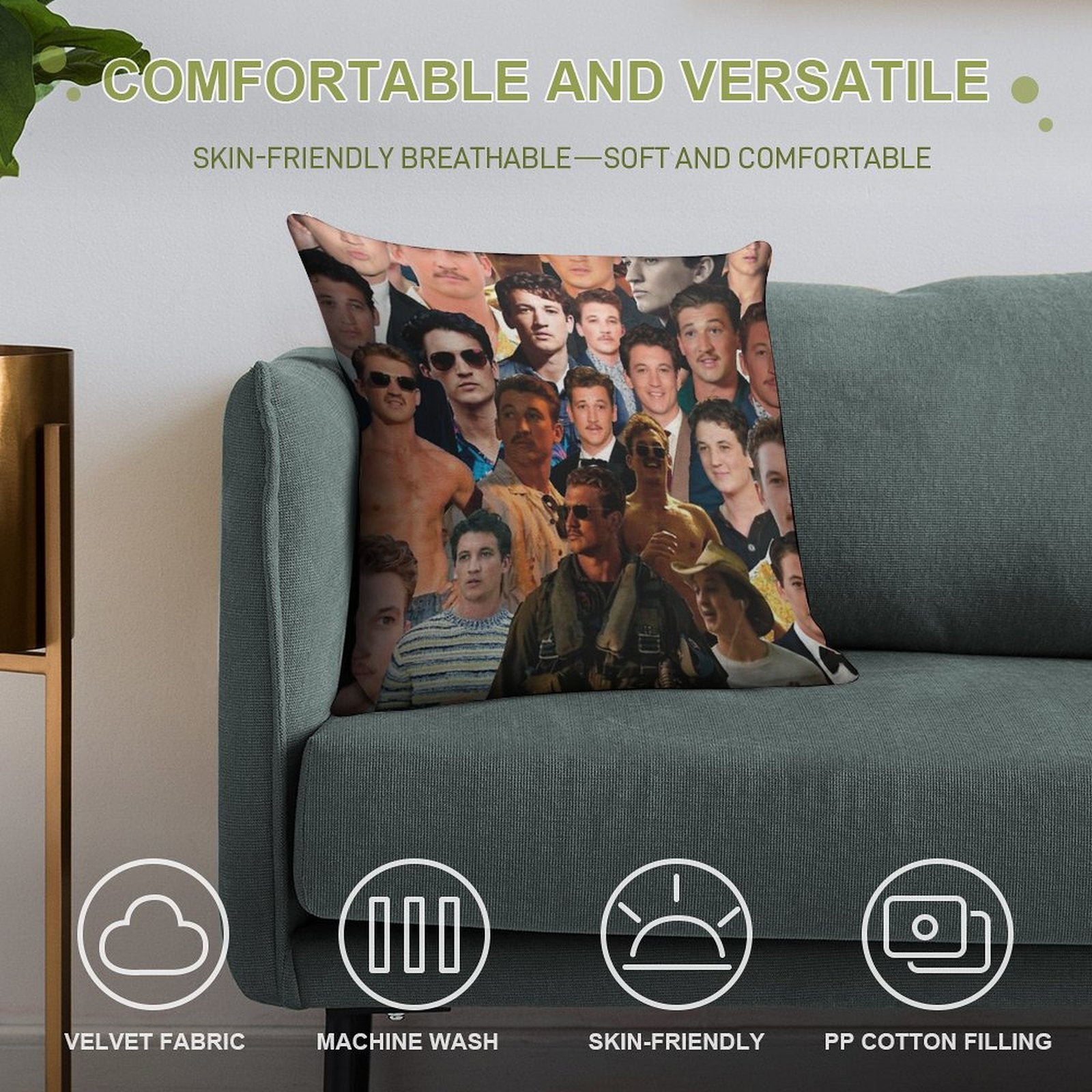 Miles Teller Photo Collage Soft Shrink-Resistant Throw Pillow