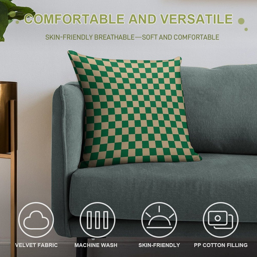 Tan Brown And Cadmium Green Checkerboard Soft Skin-Friendly Throw Pillow