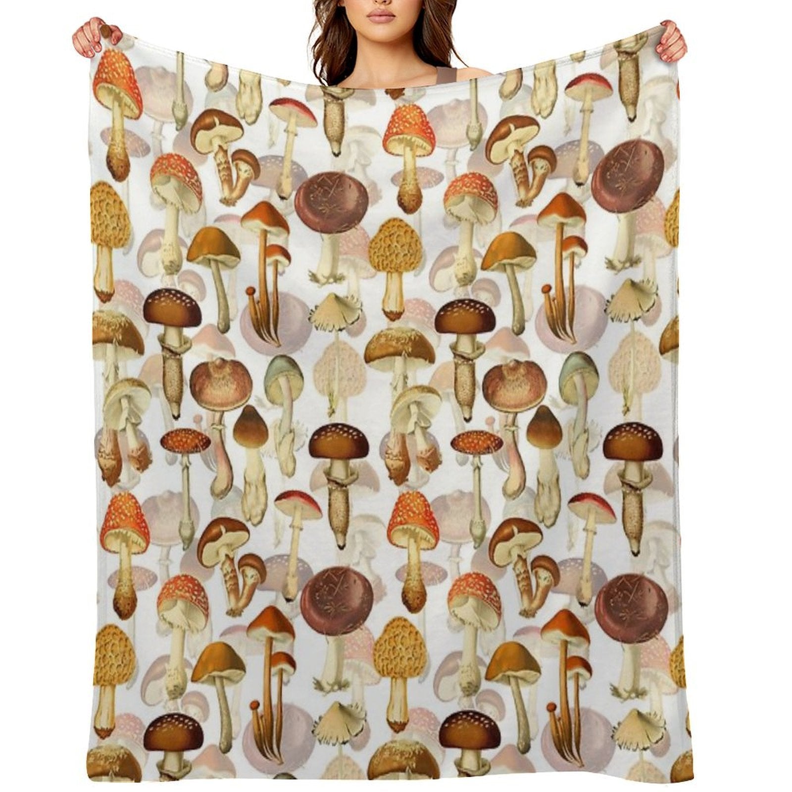 Vintage Toxic Mushrooms Forest Botanical Garden Pattern on White Nightgarden Sustainable Throw Blanket