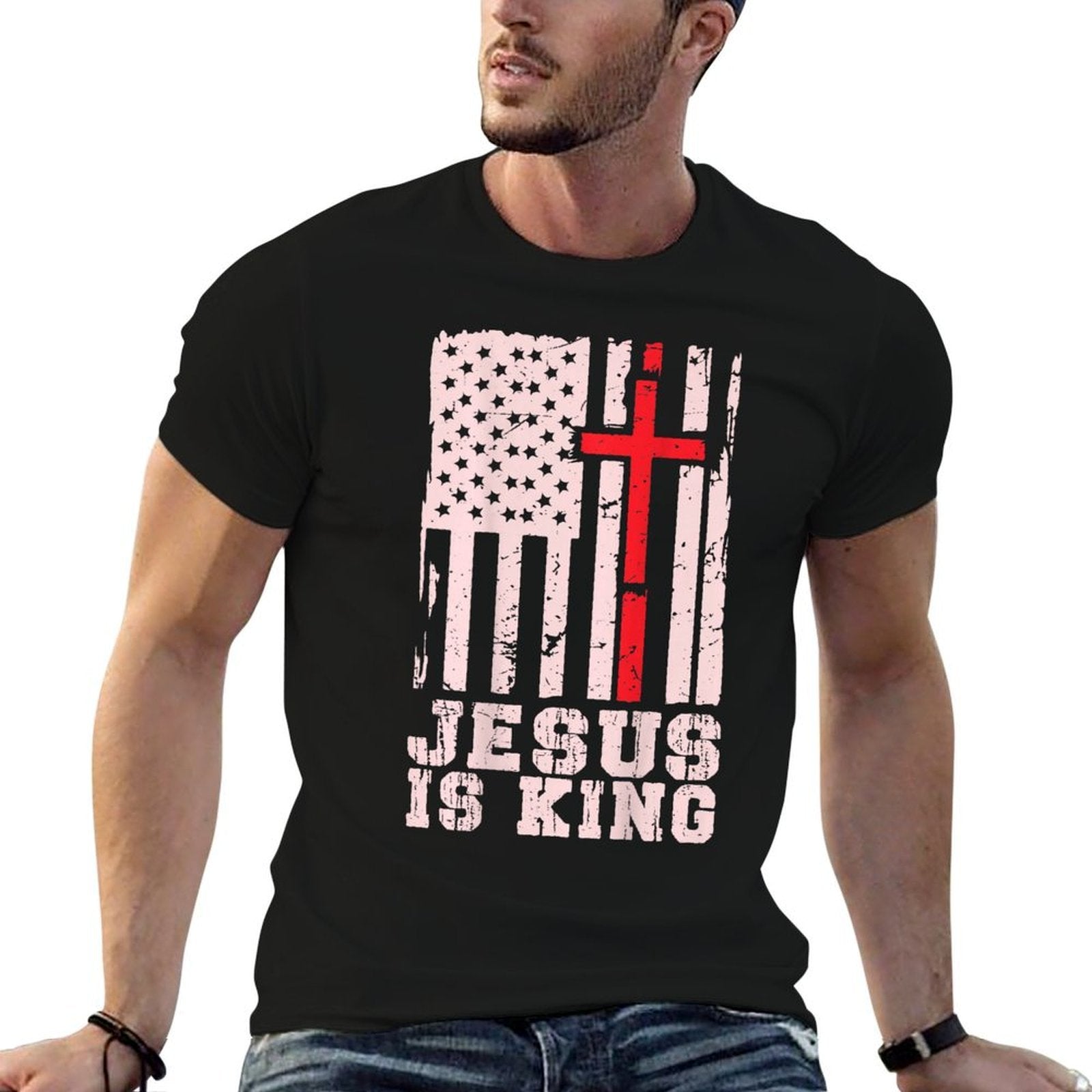 Jesus Is King Christ Lord Patriotic Christian American  Trendy Pattern T-Shirt