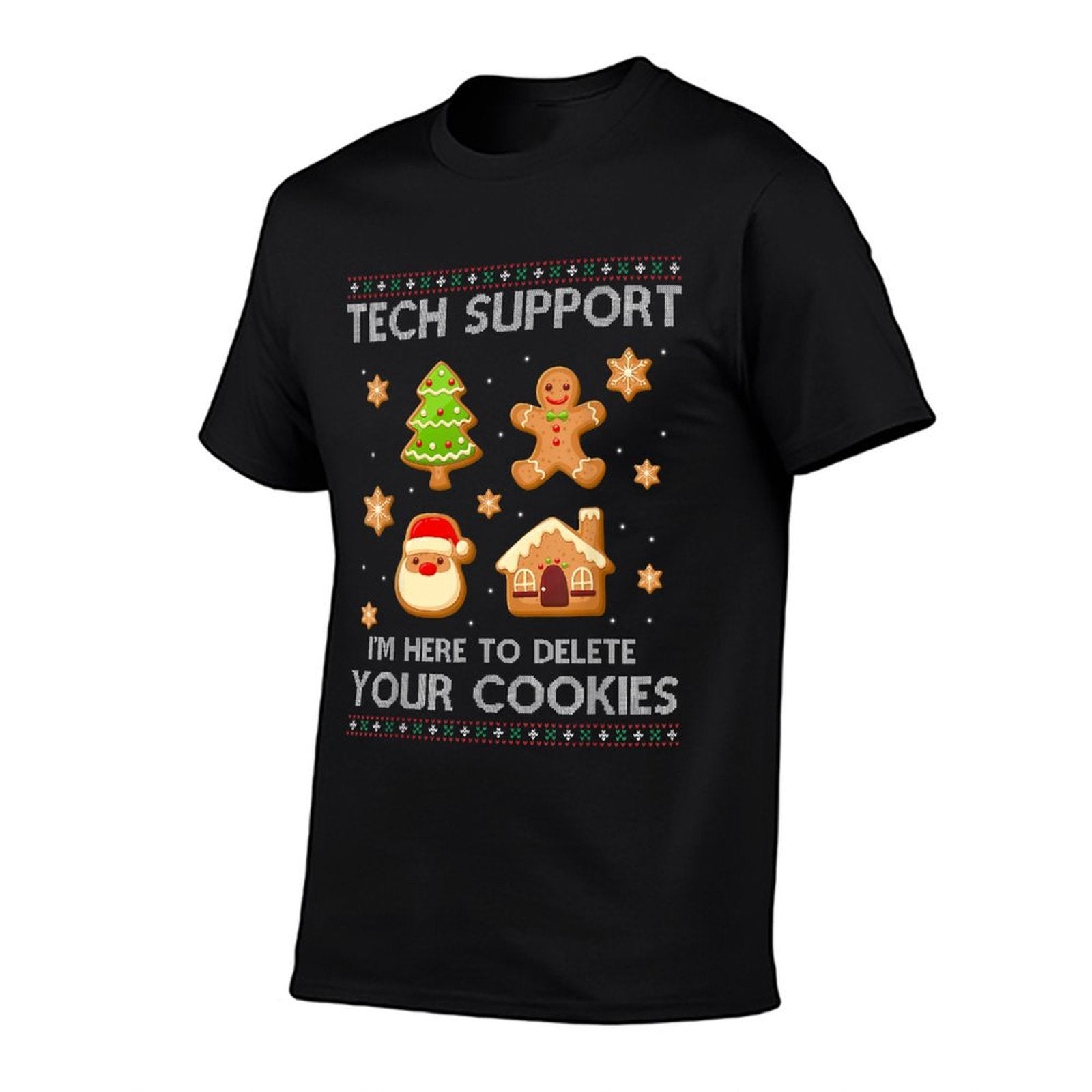 Christmas Tech Support Here To Delete Cookies Ugly Sweater  Heathered Texture T-Shirt