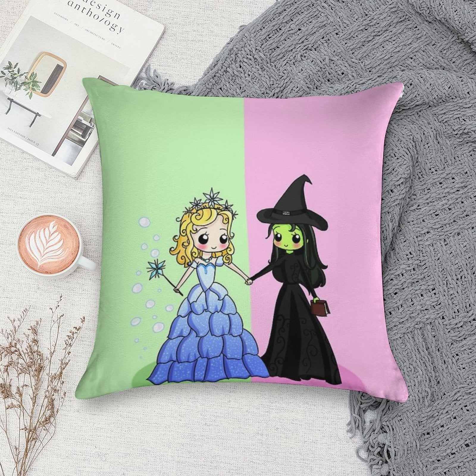 Elphaba & Glinda Soft Washable Throw Pillow