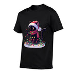 Black Cat Santa Tangled Up In Christmas Tree Lights Holiday  Affordable Price T-Shirt