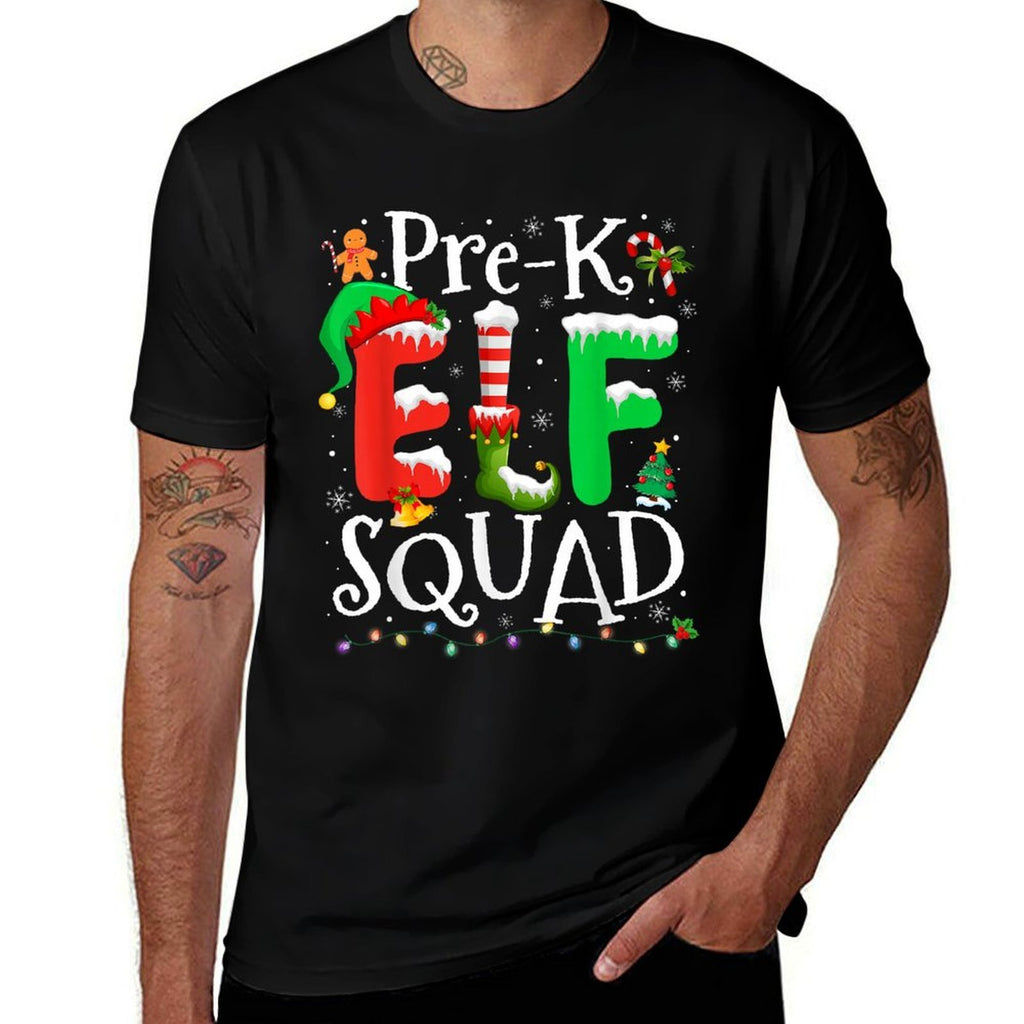 Funny Elf Squad Pre-k Teacher Christmas Child Xmas  Oversized Silhouette T-Shirt