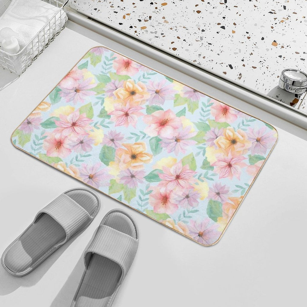 Pastel Tropical Floral Pattern  Repositionable Bath Mat