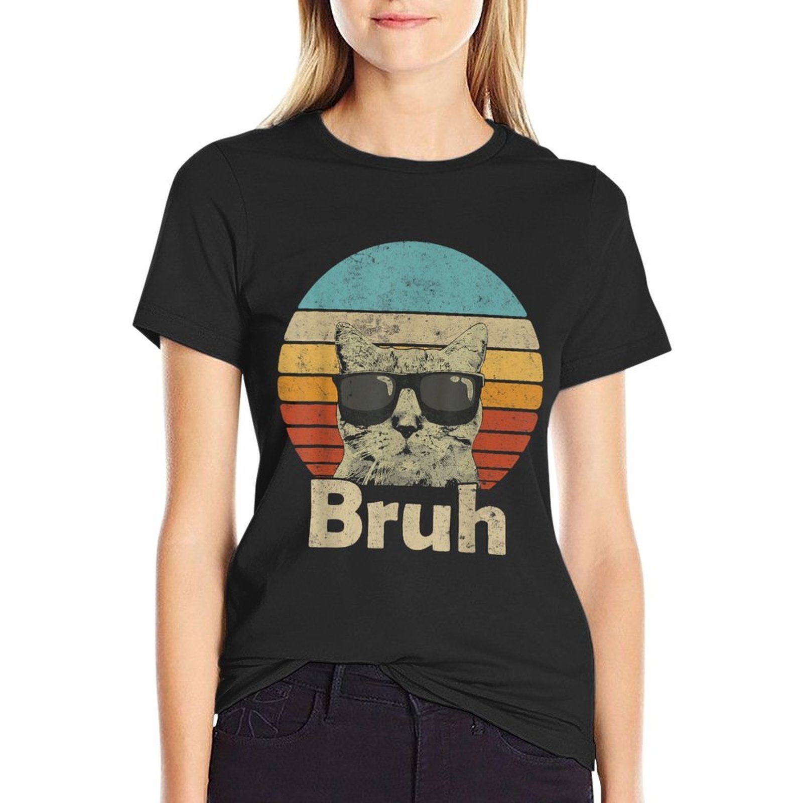 Retro Cat Bruh Meme Funny Sayingns Girls Boys Kids Adult  Versatile T-Shirt