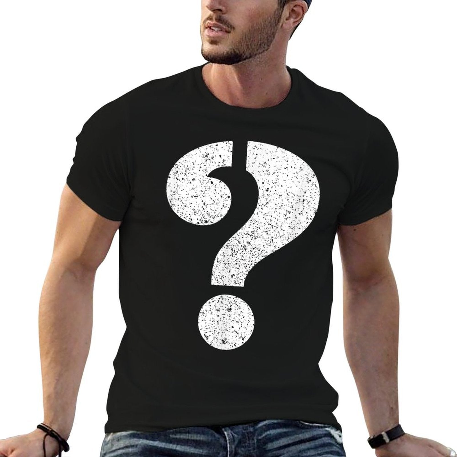 Question Mark Stenciled - Punctuation Funny  Heathered Texture T-Shirt
