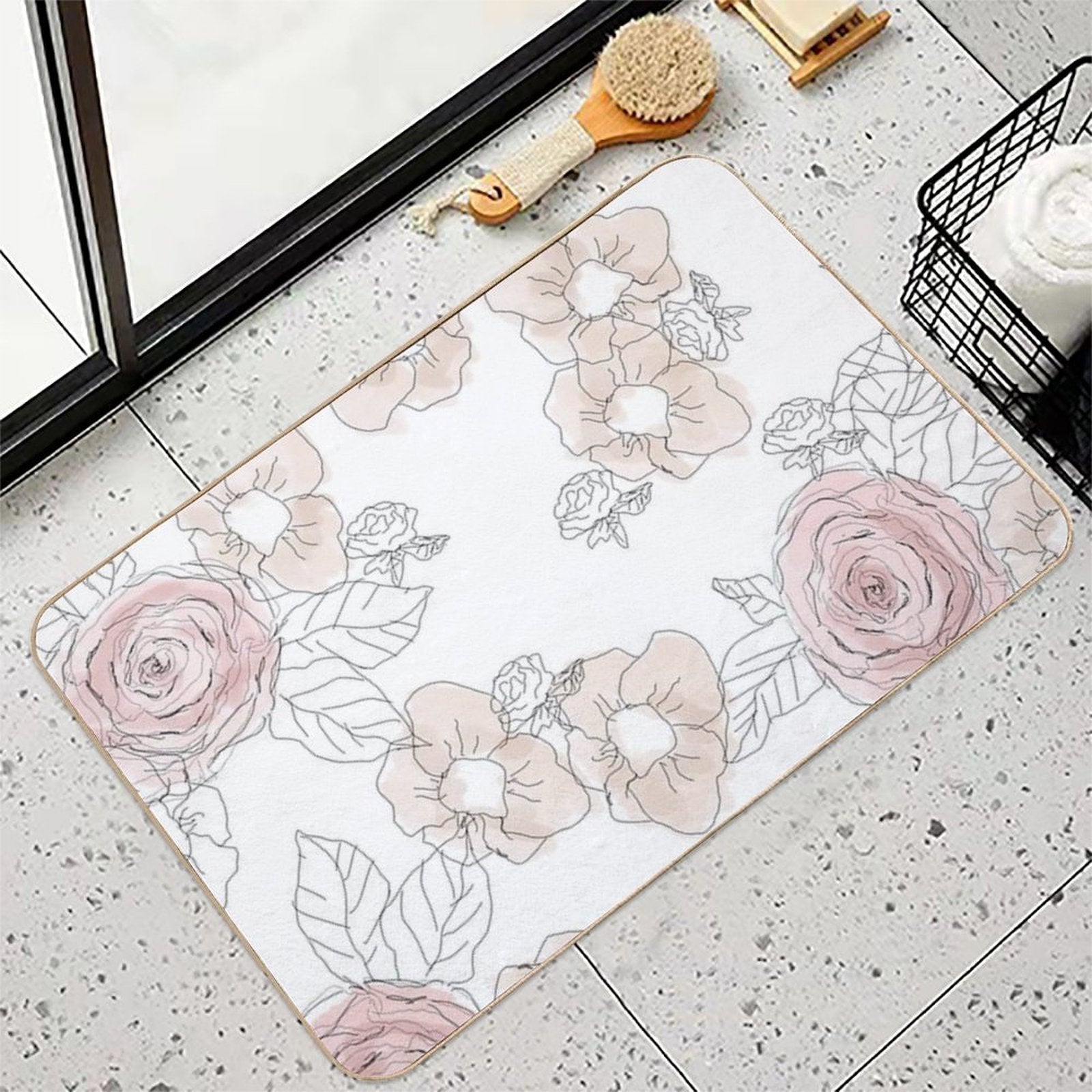Sketchy Floral - Muted Pinks  Stain-Proof Bath Mat
