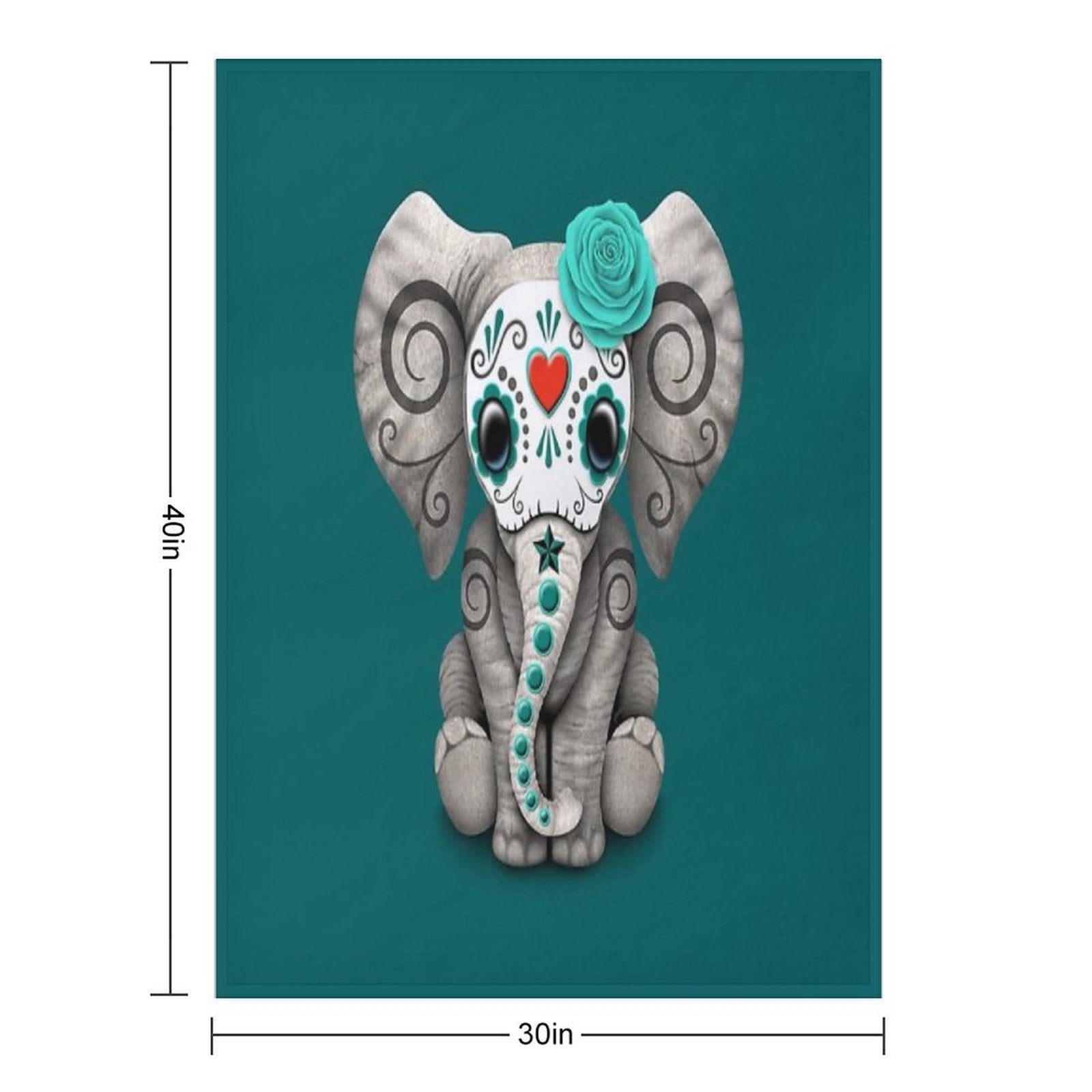 Teal Blue Day of The Dead Sugar Skull Baby Elephant Multi-functional Throw Blanket