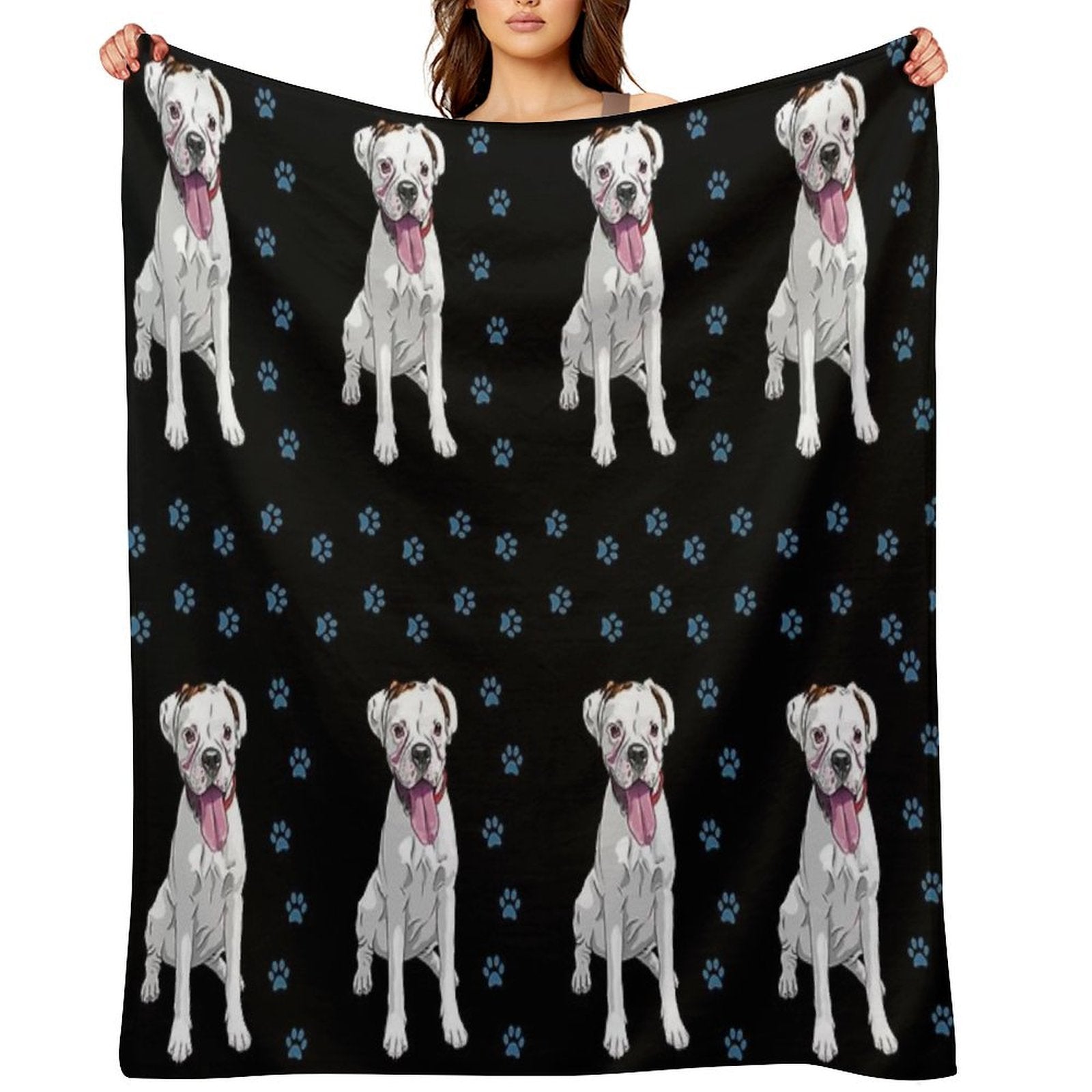 White Boxer Dog Cute Pattern Travel-friendly Throw Blanket