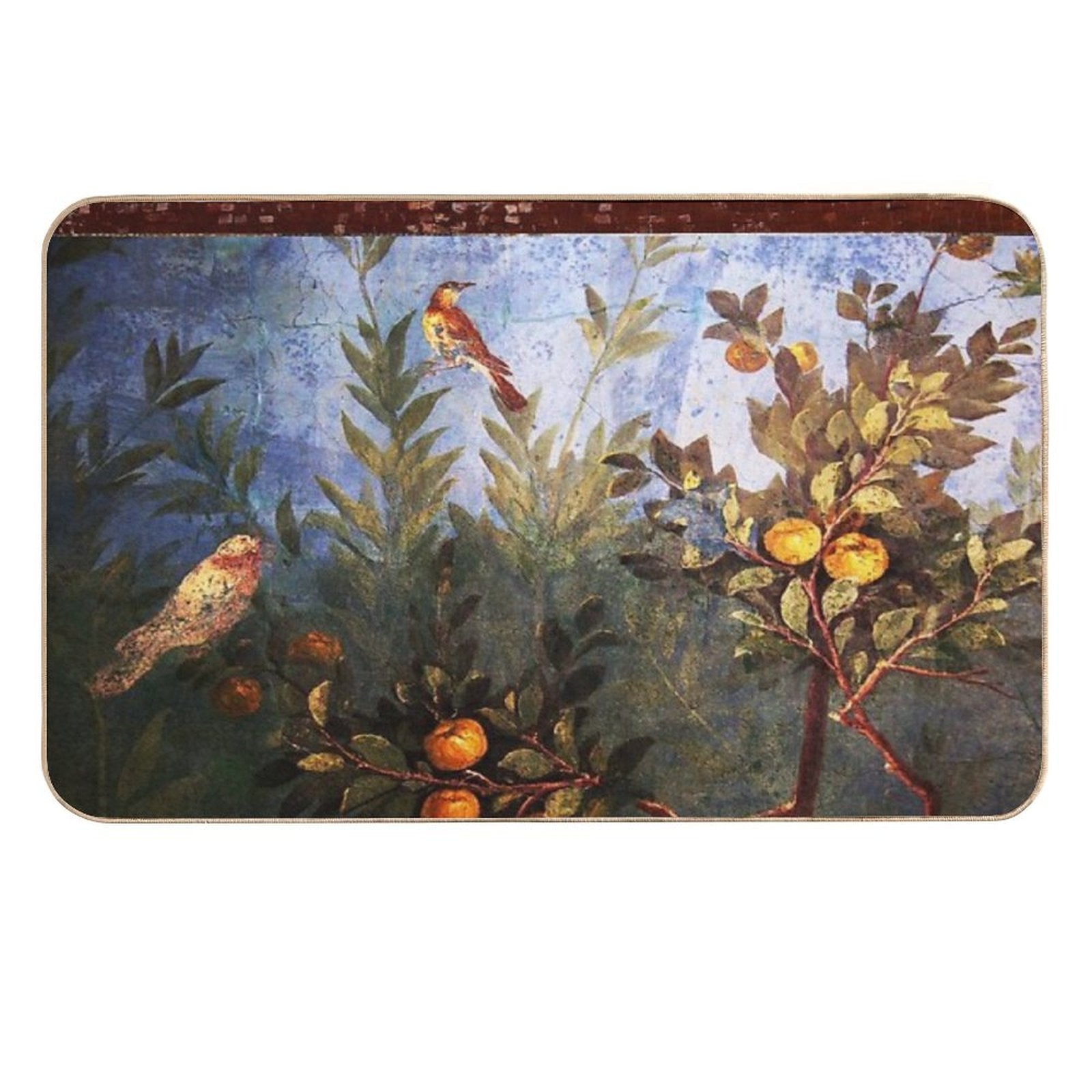 ANTIQUE ROMAN WALL PAINTING Flower Garden Flying Birds Over Quince Trees  Odorless Bath Mat