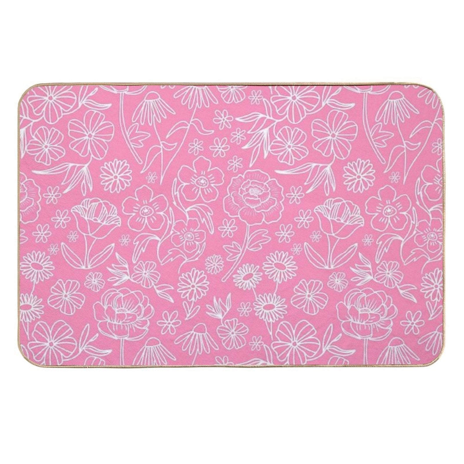 Floral Geometric Outlines on Pink  Dirt-Trapping Bath Mat