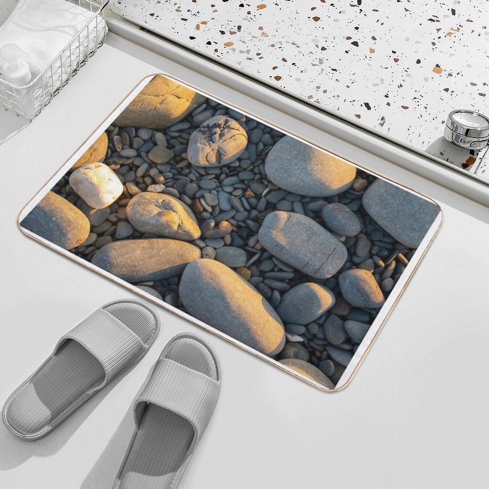 A Collection of Pebbles on A Beach  Slip-Resistant Bath Mat