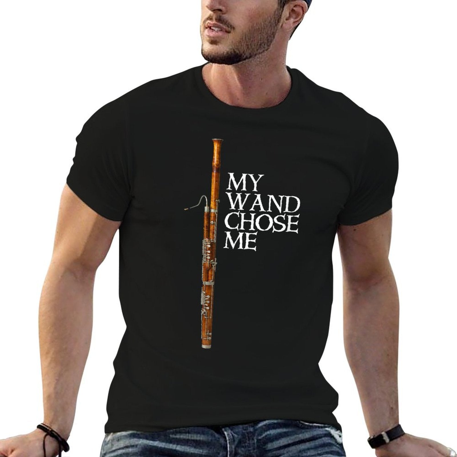 My Wand Chose Me Bassoon Player T Shirt Funny Bassoon Humor  Oversized Silhouette T-Shirt