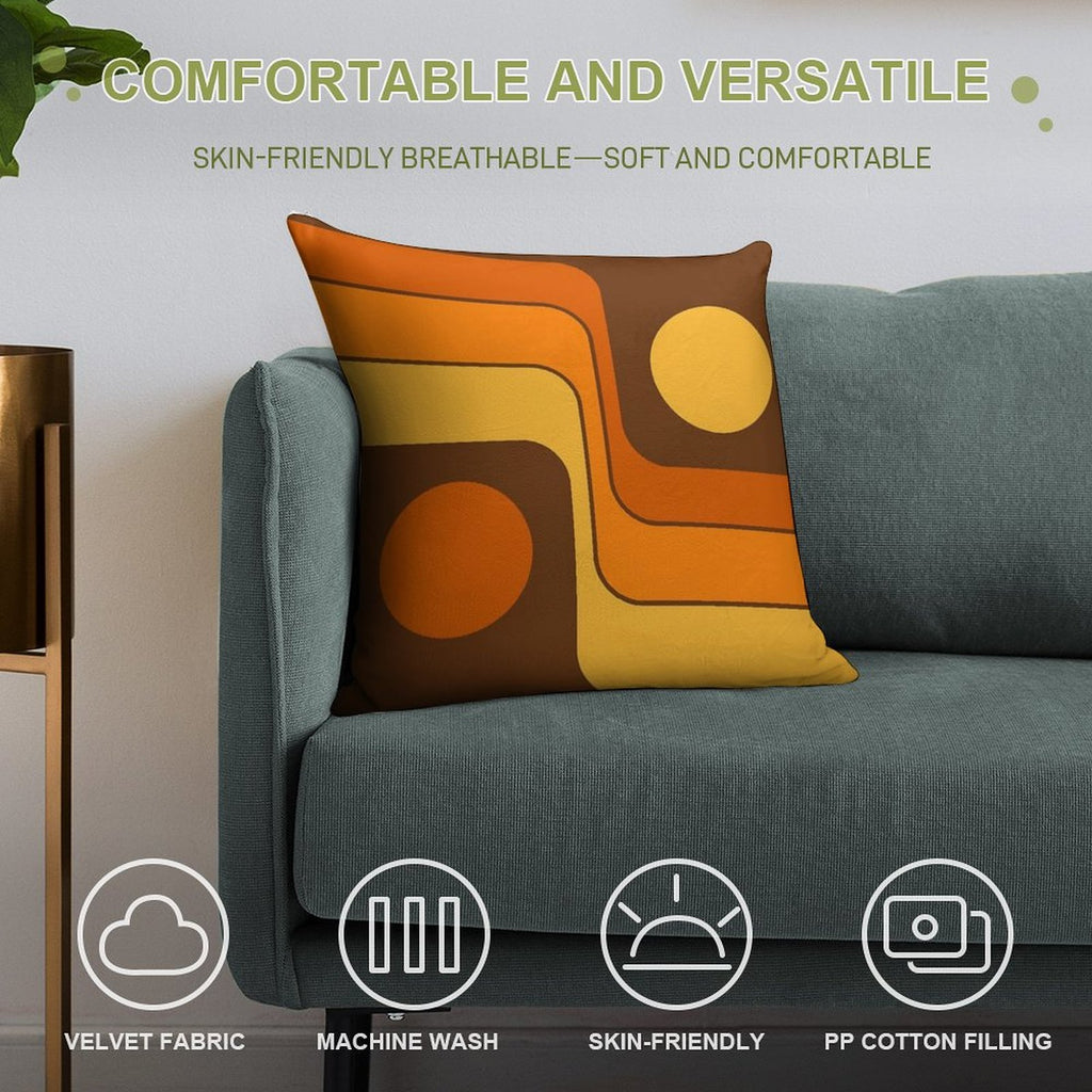 Retro Geometric Design 727 Brown Orange And Yellow Soft Home Decor Throw Pillow