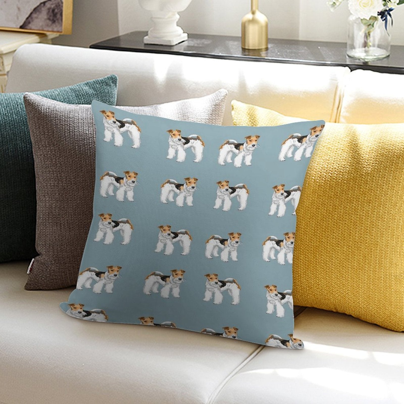 Retro Wire Haired Fox Terrier Design Soft Shrink-Resistant Throw Pillow