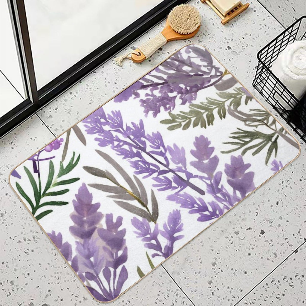 Lavender And Rosemary Watercolor  Pet-Safe Bath Mat