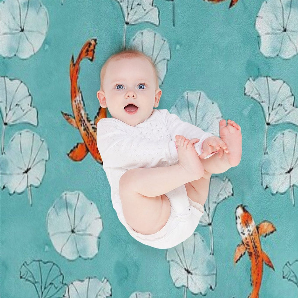 Waterlily Koi in Turquoise Easy Care Throw Blanket