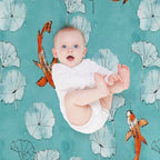 Waterlily Koi in Turquoise Easy Care Throw Blanket