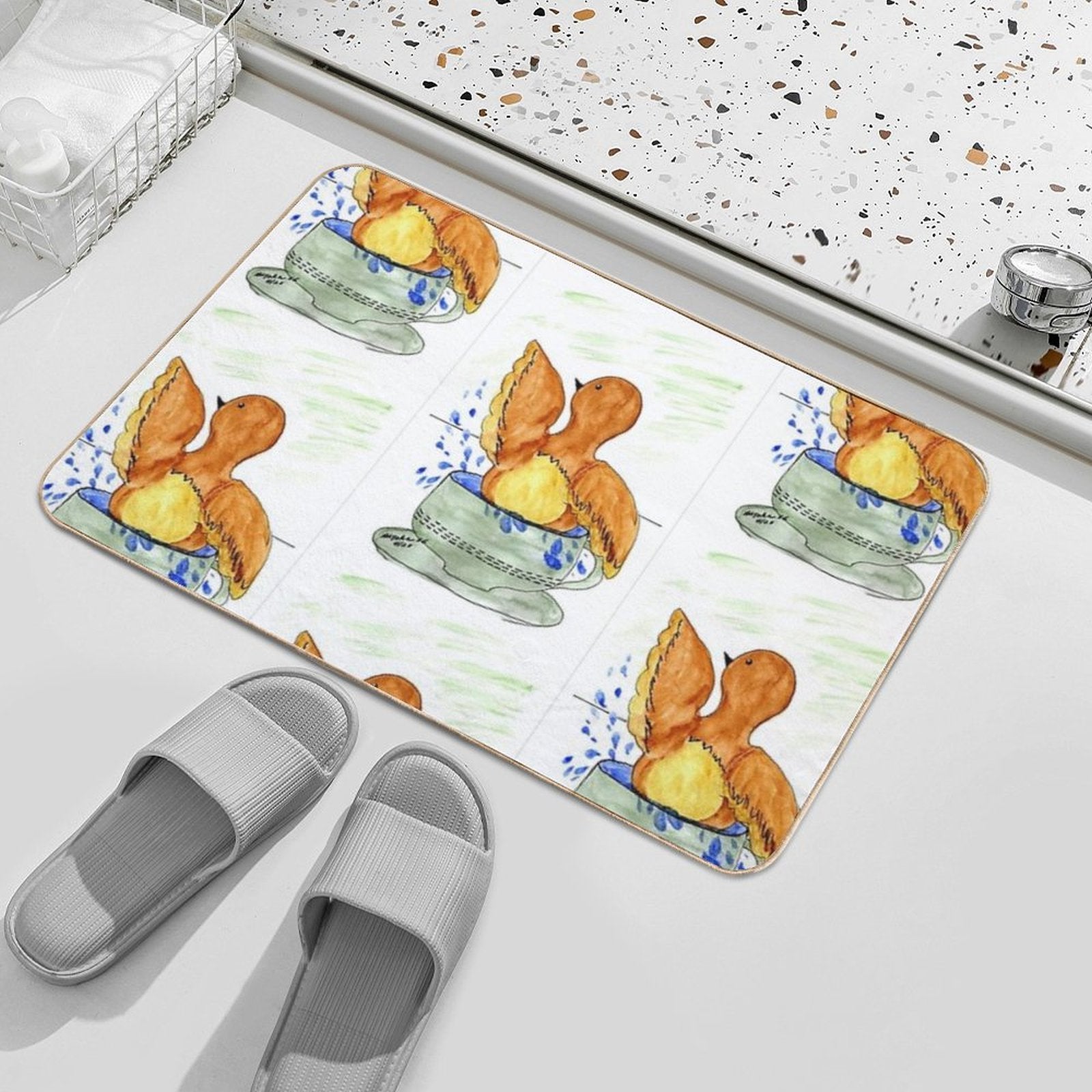BIRD BATHING IN CUP Durable Bath Mat