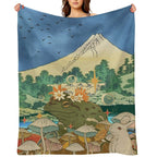 Mystic Fuji Frog And Rabbit in A Dreamscape Premium Throw Blanket
