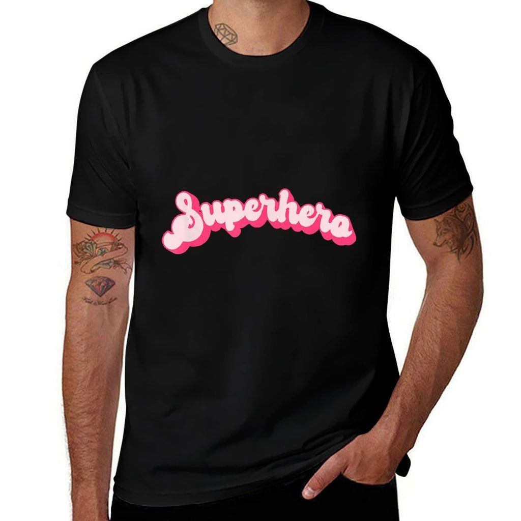 Superhero - Cute Pink Vintage Retro Halloween Super Hero  Summer-ready Fabric T-Shirt