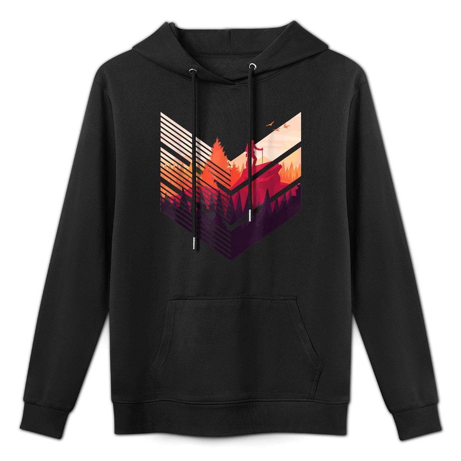 Geometric Hiking Graphic Colorful Nature Woods Landscape Breathable Fabric Hoodie