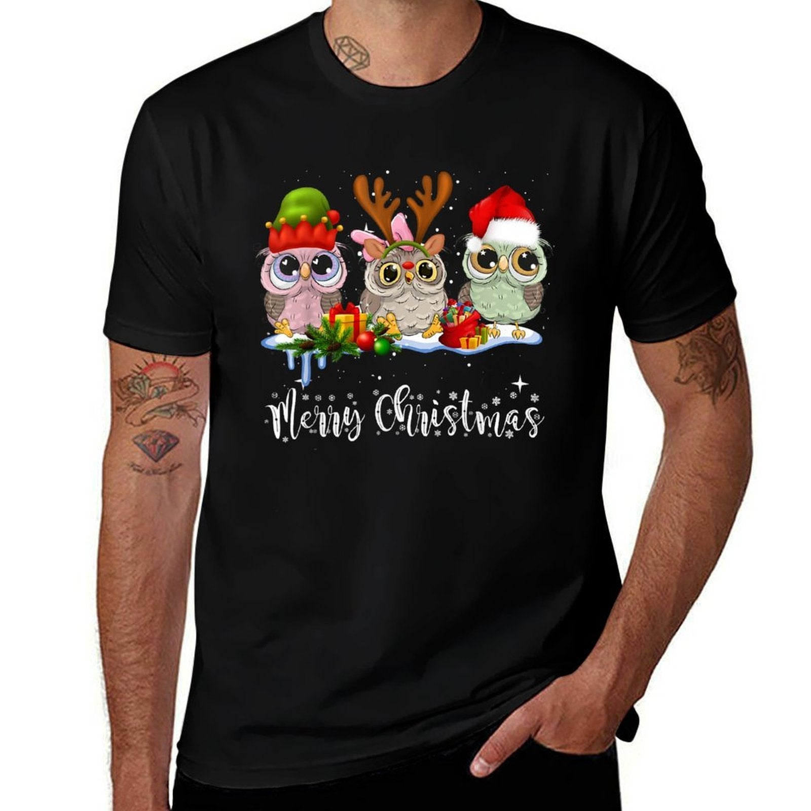 Cute Owl Christmas  High-quality Stitching T-Shirt
